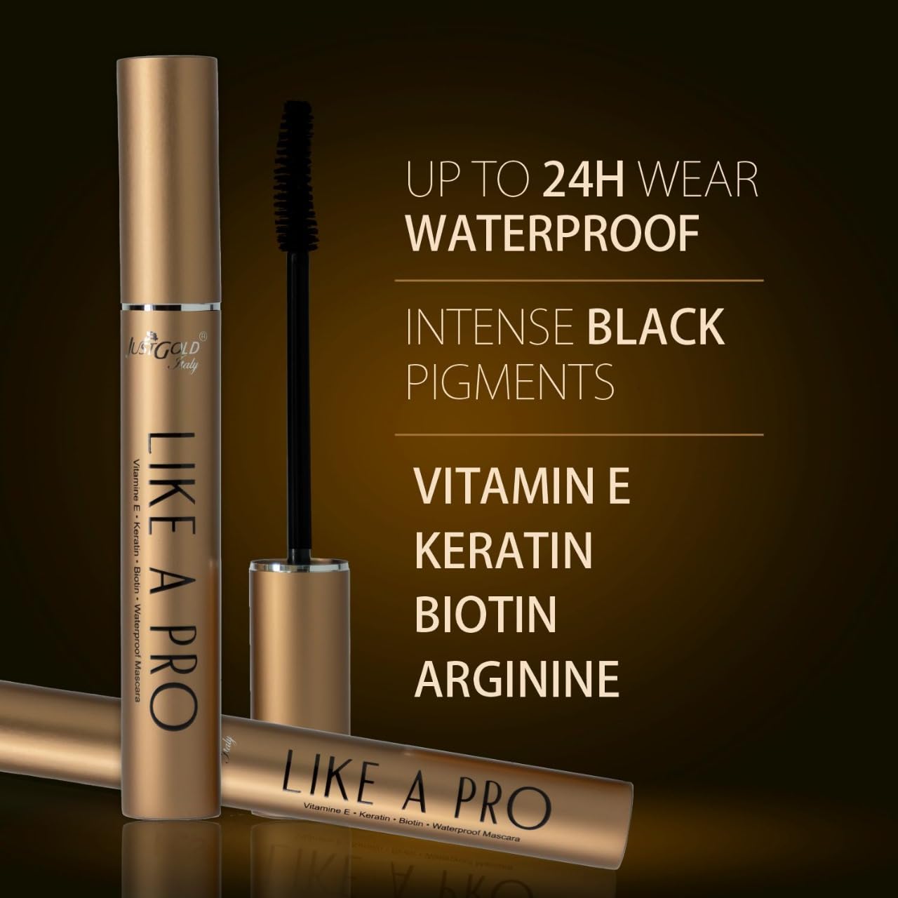 Justgold Like A Pro Mascara With Keratin, Biotin, Vitamin E & Arginine, Smudge proof & Waterproof Mascara