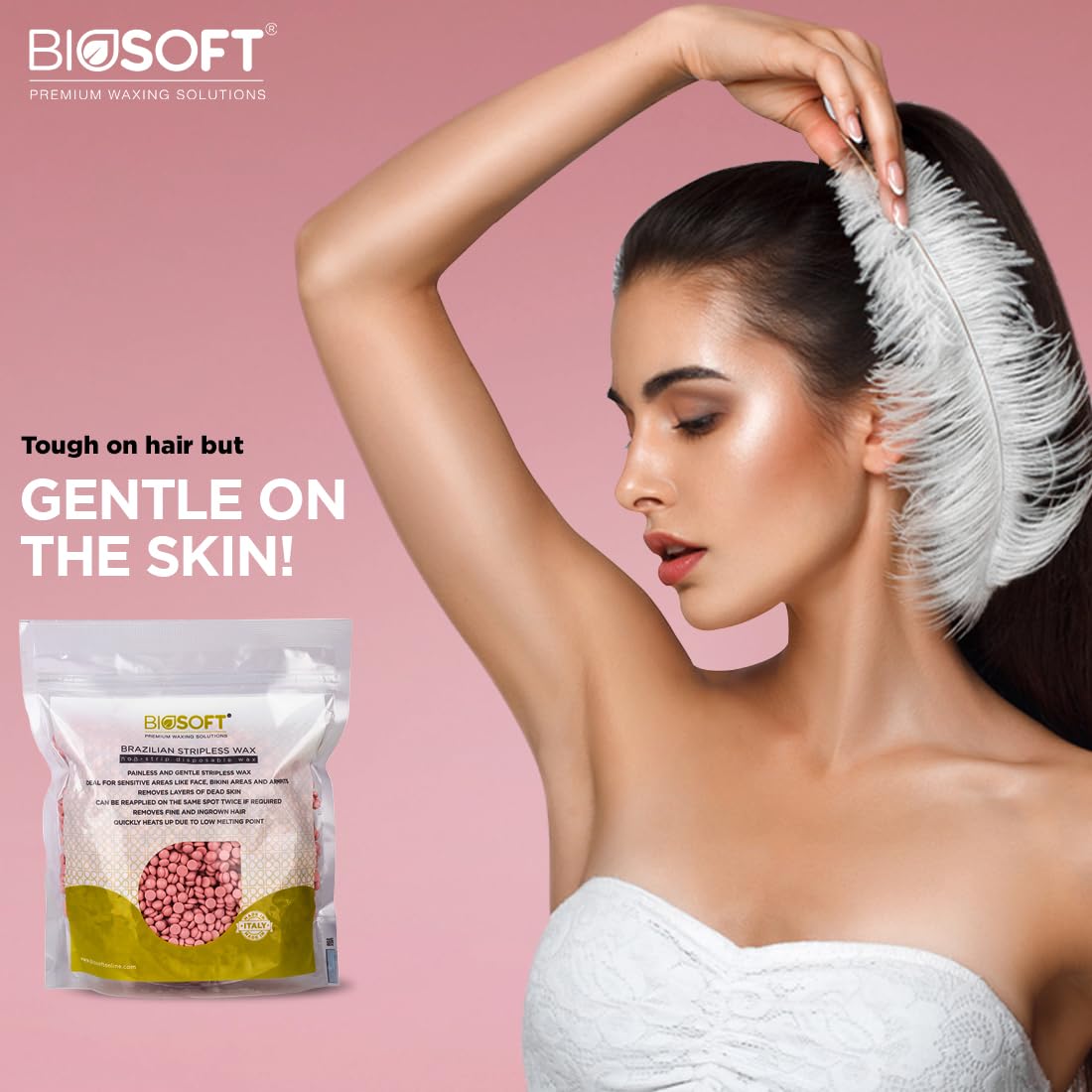 Biosoft Rose Stripless Wax (500g) Blend Of Natural Ingredients