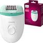 Philips Satinelle Essential Epilator, Corded, Compact Hair Removal, BRE224/00 White & Green