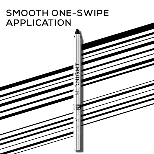 RENEE Midnight Kohl Pencil - One-Swipe-Application with rich color Payoff - Smudgeproof and waterproof - Enriched with Vitamin E, Olive Oil and Castor Oil - 1.5 Gm