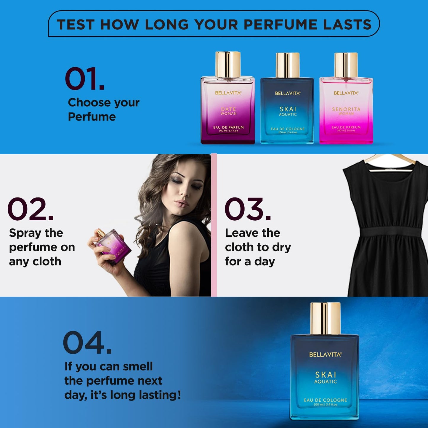 Bella Vita Luxury Skai Aquatic Unisex | Long Lasting Perfume | Perfume for Man & Woman | EDC 100ml | Bergamot, Lavender & Patchouli | Woody & Citrus Premium Fragrance