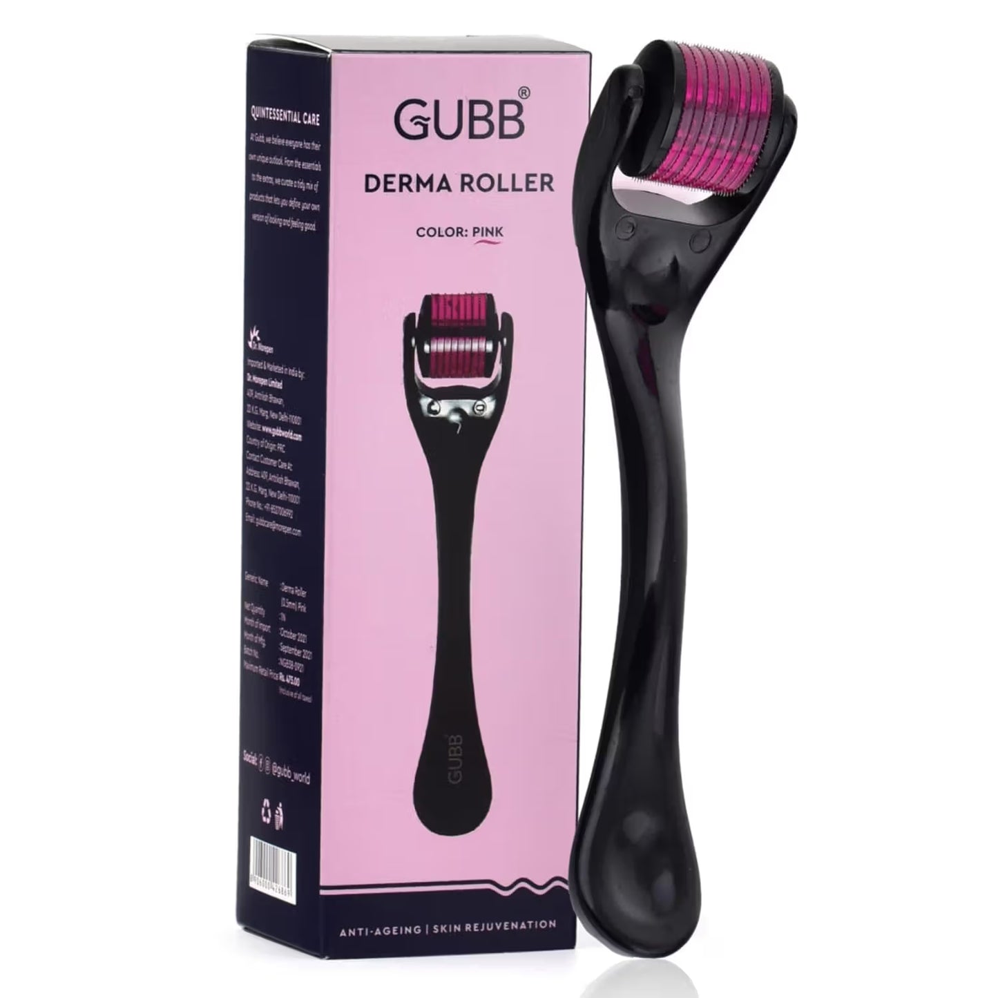 GUBB Derma Roller 0.5mm Roller for Face Body Hair Growth 540 Micro Needles Roller Transparent Pink