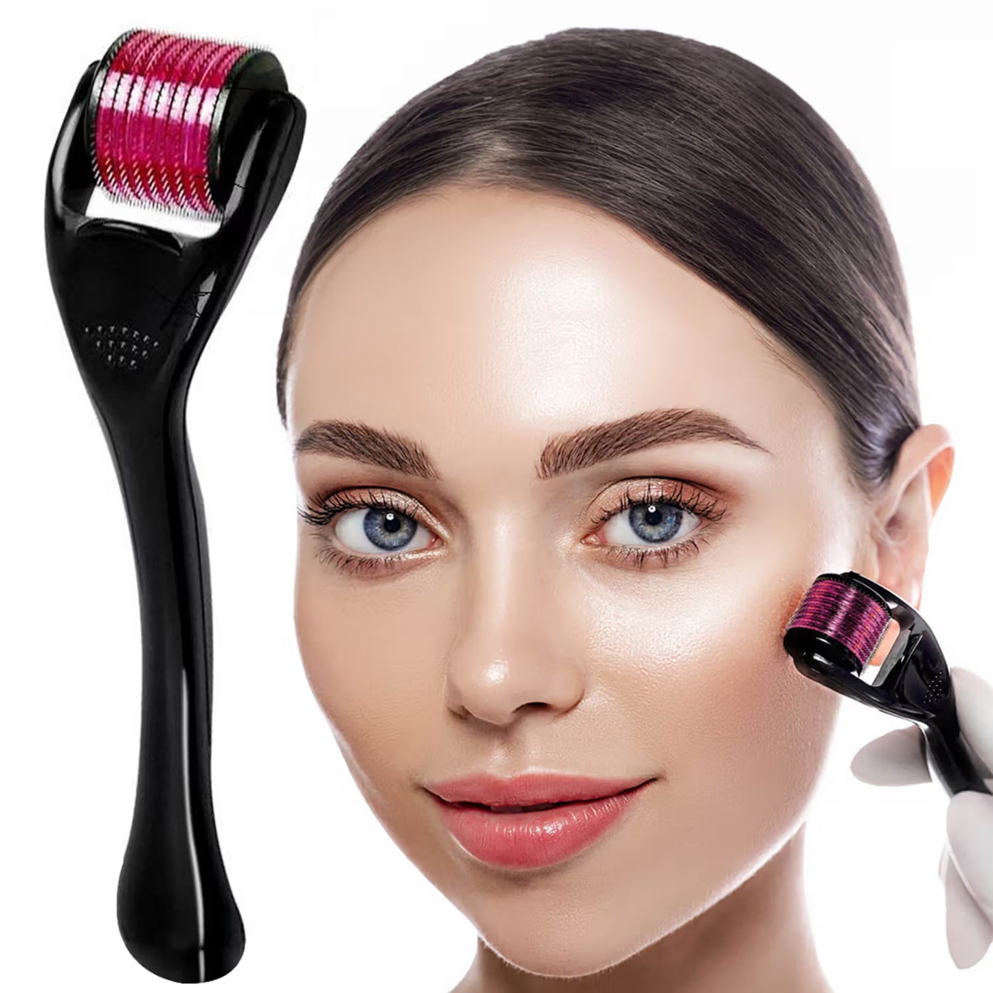 GUBB Derma Roller 0.5mm Roller for Face Body Hair Growth 540 Micro Needles Roller Transparent Pink