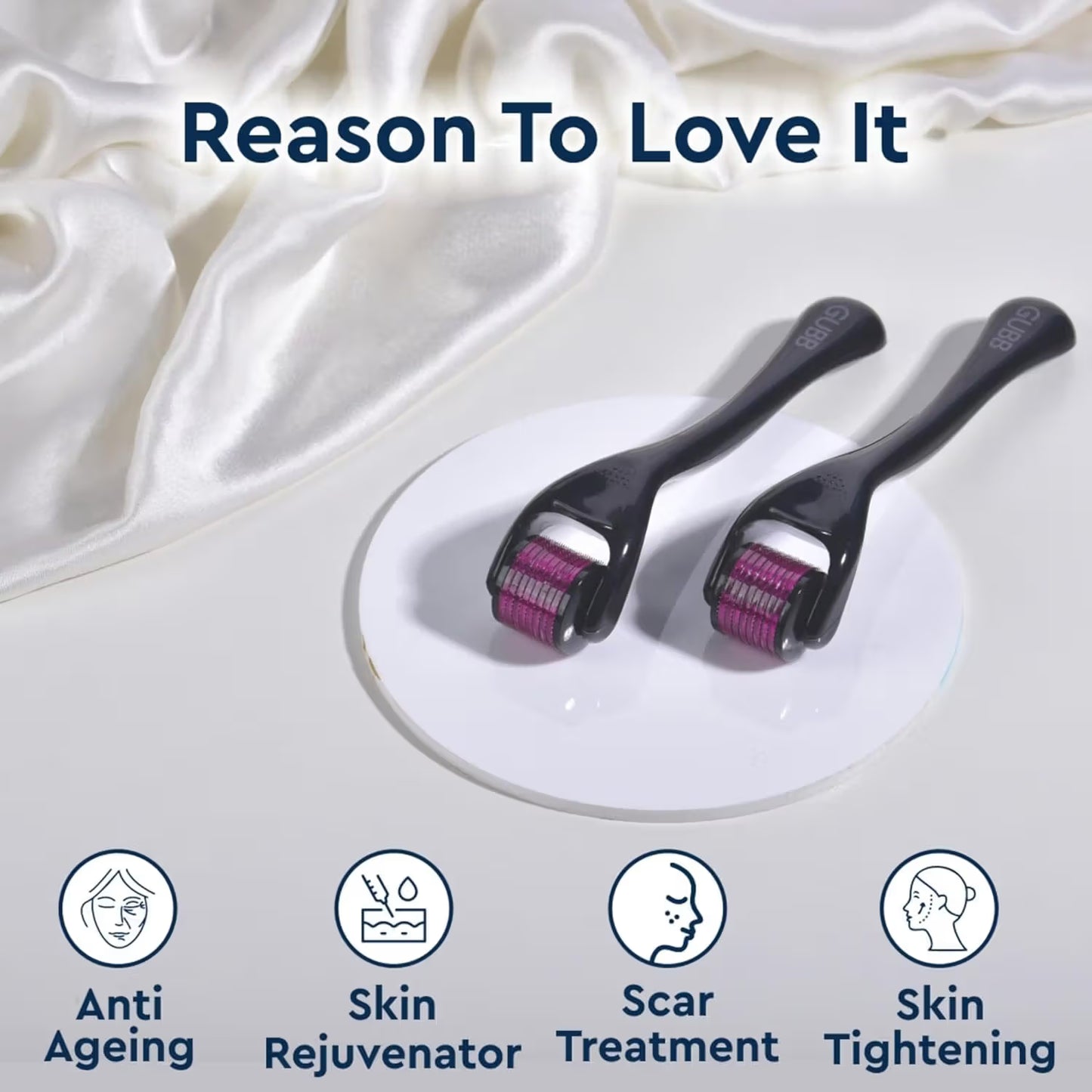 GUBB Derma Roller 0.5mm Roller for Face Body Hair Growth 540 Micro Needles Roller Transparent Pink