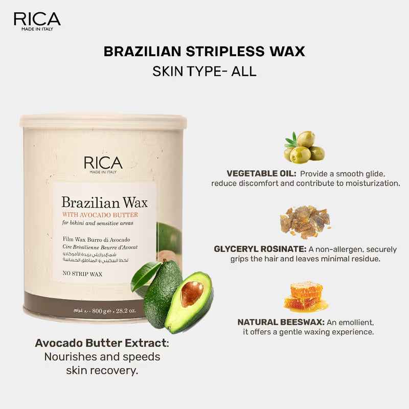 Rica Brazilian Stripless Wax For Sensitive Skin With Glyceryl Rosinate & Natural Beeswax | 800ml)