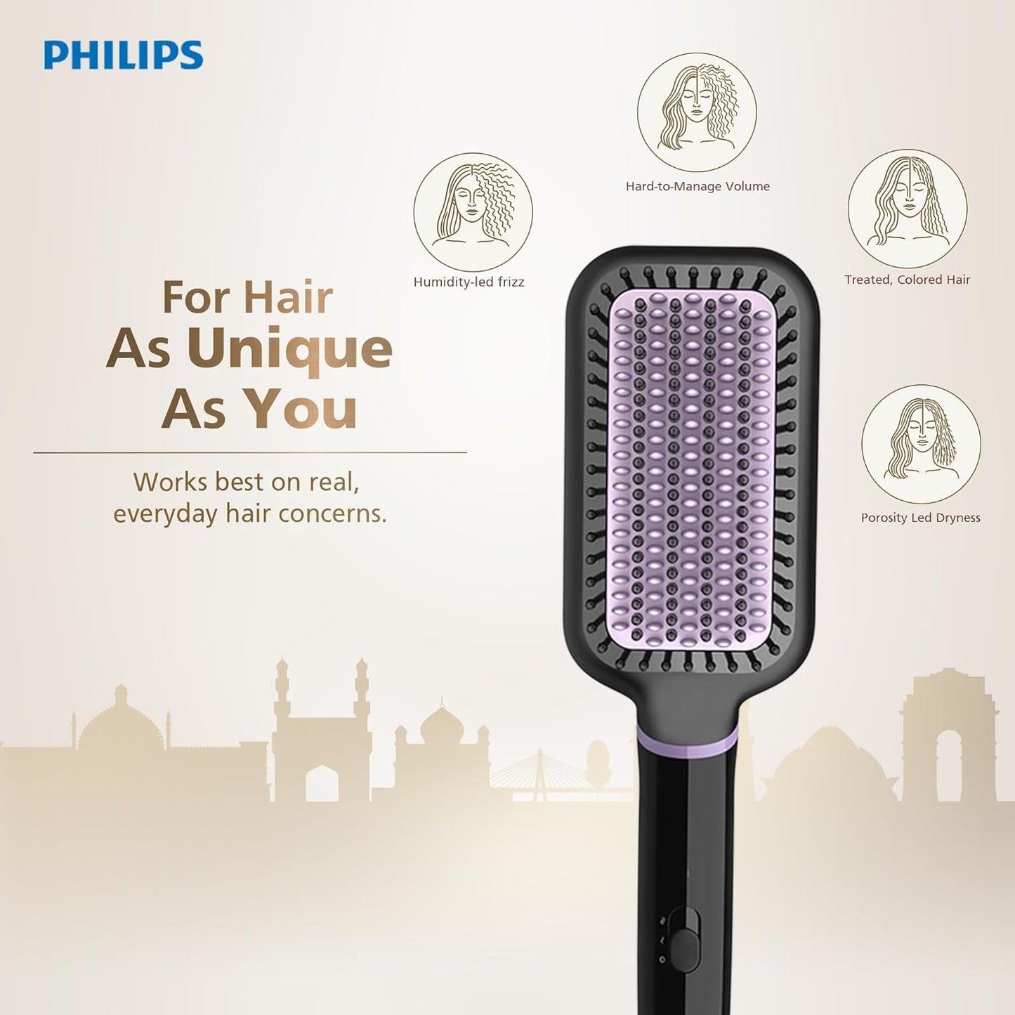 Philips India's No.1 Hair Styling Brand -Hair Straightener Brush, Naturally Straight in 5 Mins,5X Less Frizz,SilkProtect Keratin Tech,Triple Bristle Fast 50s Heatup,Scalp Protect,For Indian Hair,BHH880