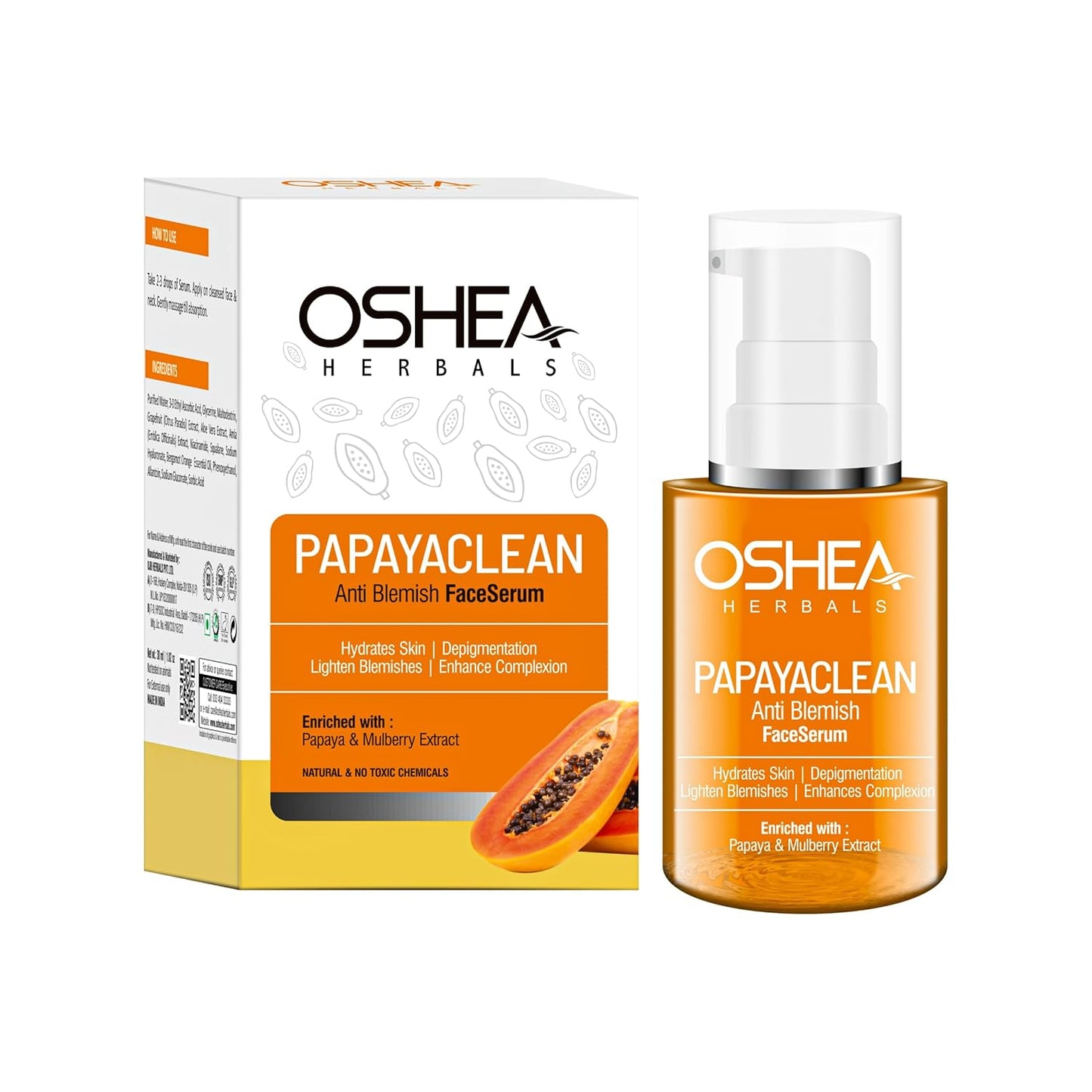 Oshea Papayaclean Anti Blemish Face Serum for Men & Women | Lightens Blemishes & Pigmentation | Boosts Natural Glow & Hydrates Skin | Enriched with Papaya & Mulberry Extract | All Skin Types |  30ml