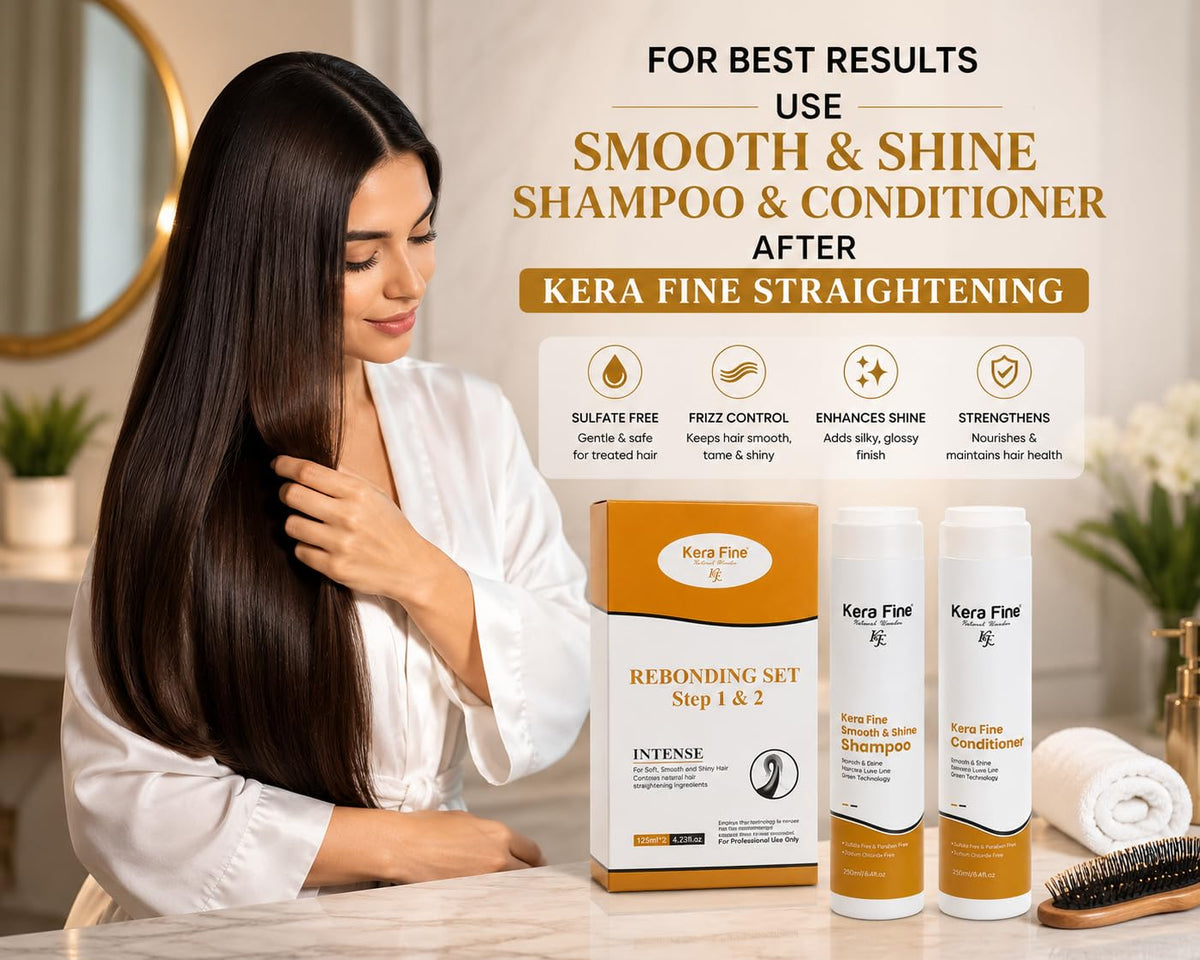 KERA FINE Hair Straightening Cream & Neutralizer Kit | Rebonding Cream Step 1 & Step 2 | Smooth, Silky & Frizz-Free Hair | Salon