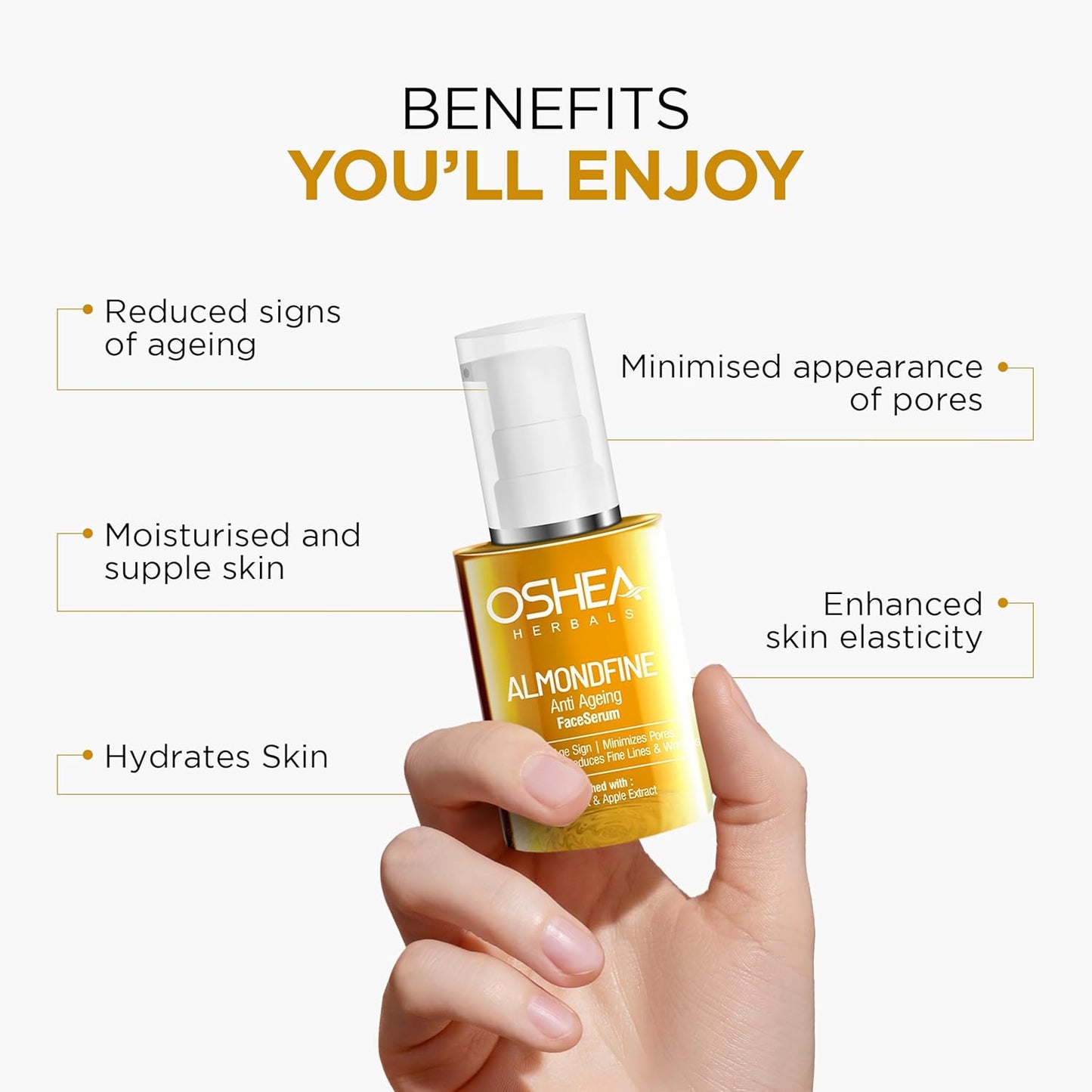 Oshea Herbals Almondfine Anti Ageing Face Serum for Women & Men | Reduces Fine Lines & Wrinkles | Boosts Hydration & Skin Elasticity | Enriched with Grapefruit & Apple Extracts | All Skin Types | 30ml