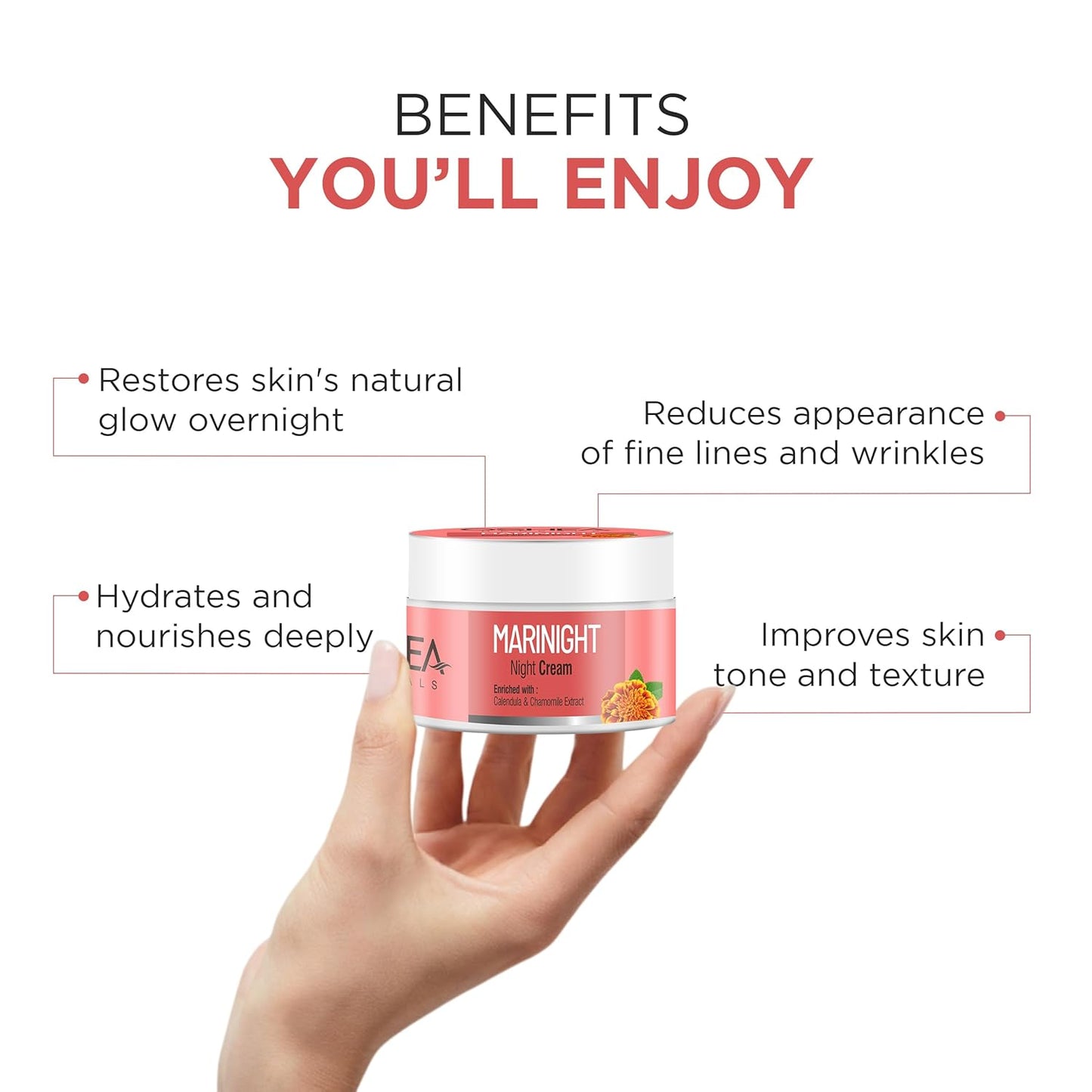 Oshea Herbals Marinight Night Cream for All Skin Types | Reduces Age Sign, Hydrates & Rejuvinates with Even Skin Tone | Enriched with Calendulla & Chamomile Extracts | 50g