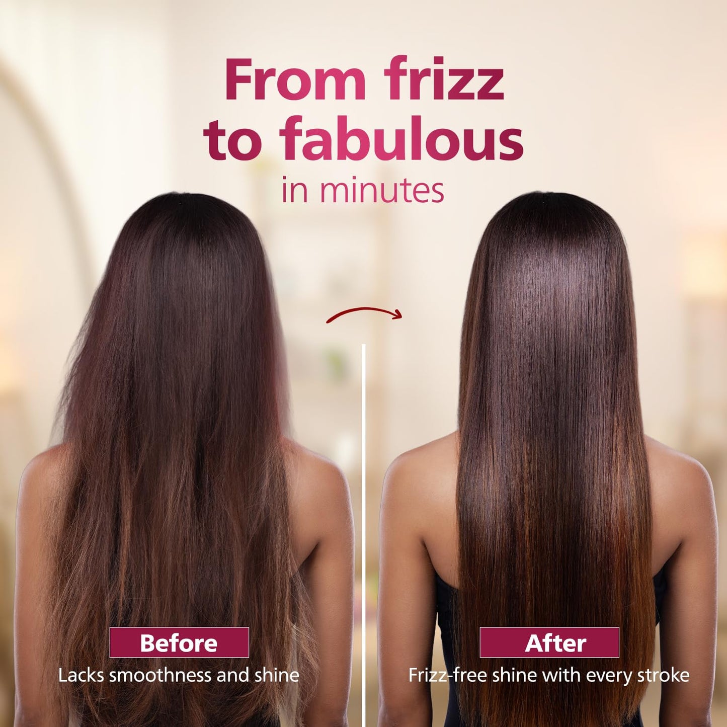 Philips India's No.1 Hair Styling Brand -Hair Straightener Brush, Naturally Straight in 5 Mins,5X Less Frizz,SilkProtect Keratin Tech,Triple Bristle Fast 50s Heatup,Scalp Protect,For Indian Hair,BHH880