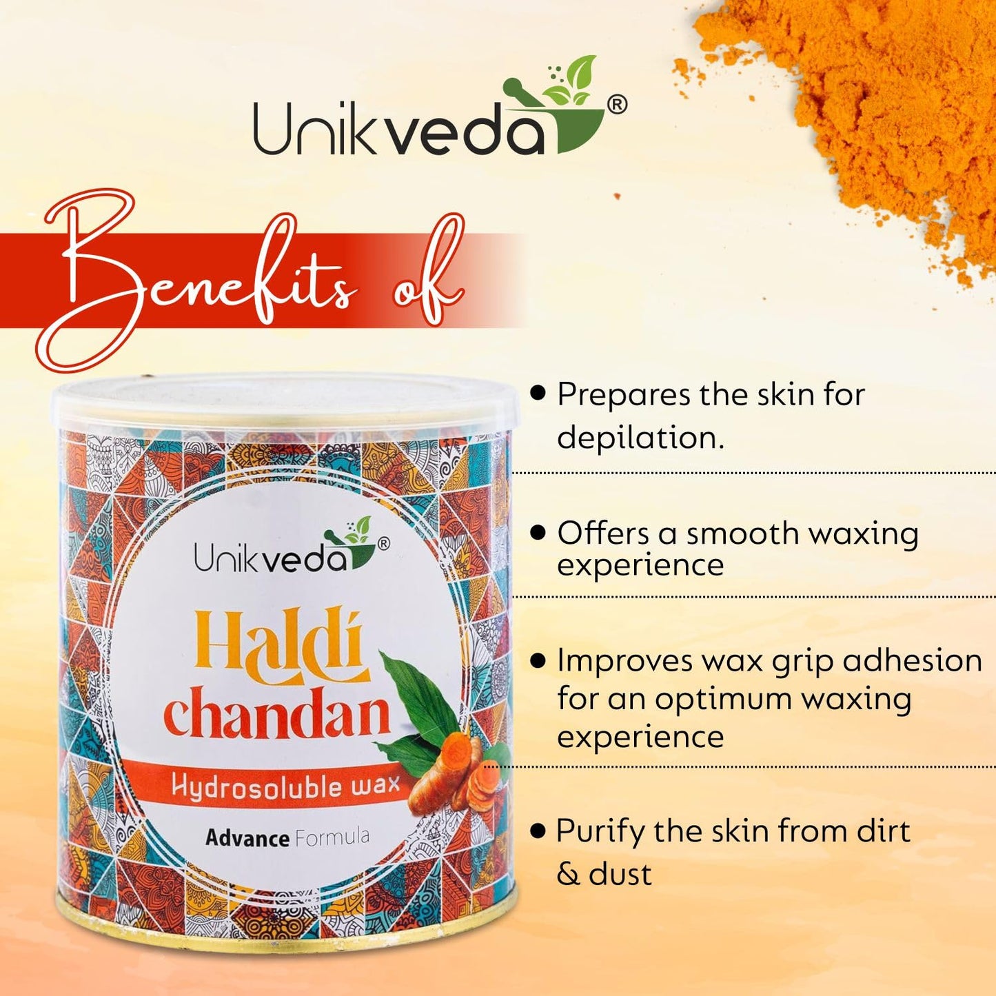 Unikveda Haldi Chandan Hydrosoluble Wax Best for Dry and Sensitive Skin, Remove Tanning of Skin | 800gm