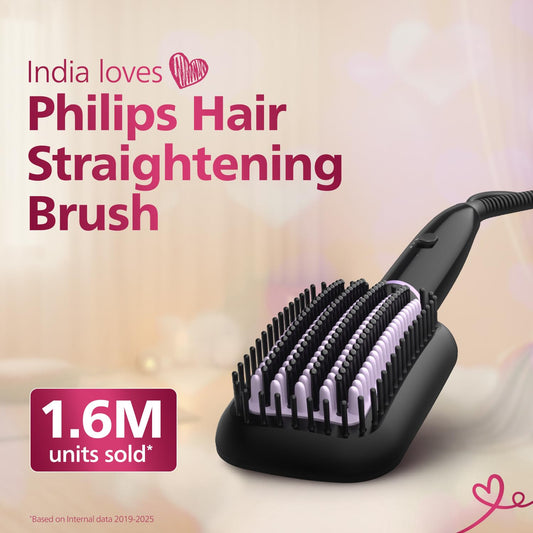 Philips India's No.1 Hair Styling Brand -Hair Straightener Brush, Naturally Straight in 5 Mins,5X Less Frizz,SilkProtect Keratin Tech,Triple Bristle Fast 50s Heatup,Scalp Protect,For Indian Hair,BHH880
