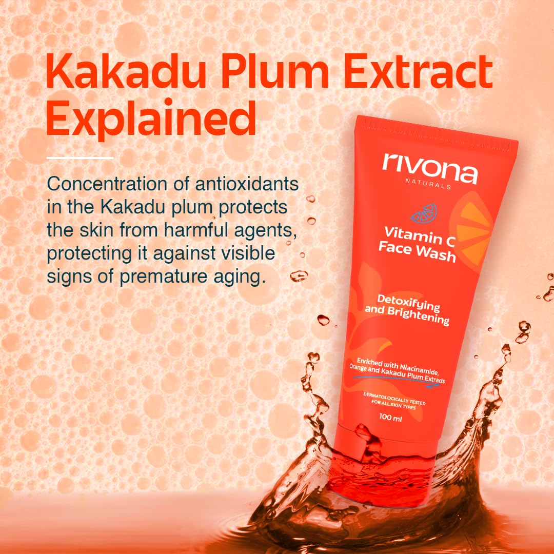 Rivona Naturals Vitamin C Face Wash With Niacinamide & Orange, Kakadu plum| For Women & Men 100ml- Toxin-Free & Oil-Free Face Wash for Acne-Prone, Dry & Oily Skin