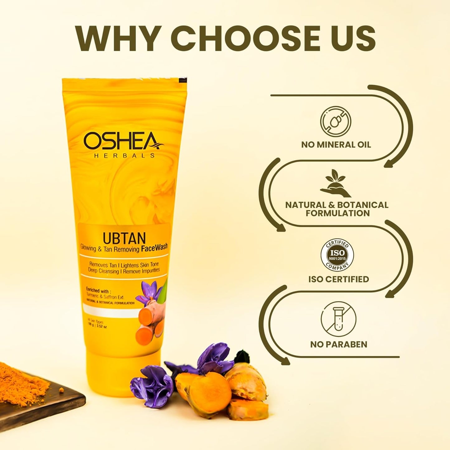 Oshea Herbals Ubtan Glowing & Tan Removing Facewash for All Skin Types | Removes Tan, Impurities & Lightens Skin Tone with Deep Cleansing | Enriched with Turmeric & Saffron Extracts 100g