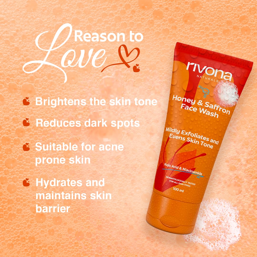 Rivona Naturals Honey & Saffron, brightening facewash with Niacinamide, Kojic Acid l Daily Gentle Face Cleanser For All Skin Types 100gm