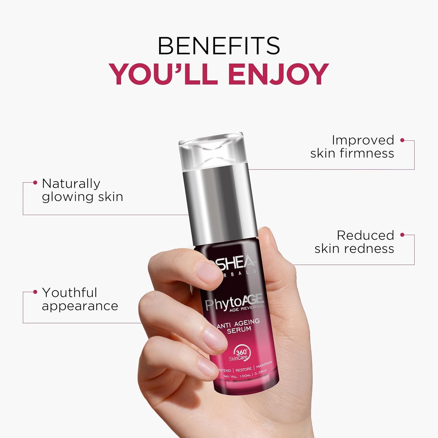 Oshea PhytoAge Reversal Anti Ageing Face Serum for Men & Women | Reduces Wrinkles & Fine Lines | Boosts Natural Glow & Improve Firmness | Enriched with Aloevera Extracts | All Skin Types | 40ml