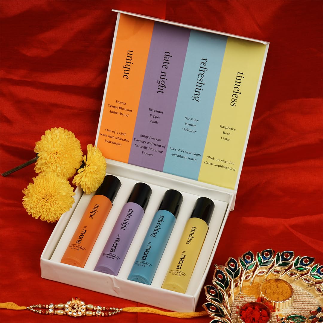 RIVONA NATURALS Versatile Unisex Floral Perfume Gift Set Of 4x15ml For Unisex, Premium Long-Lasting Liquid Fragrance