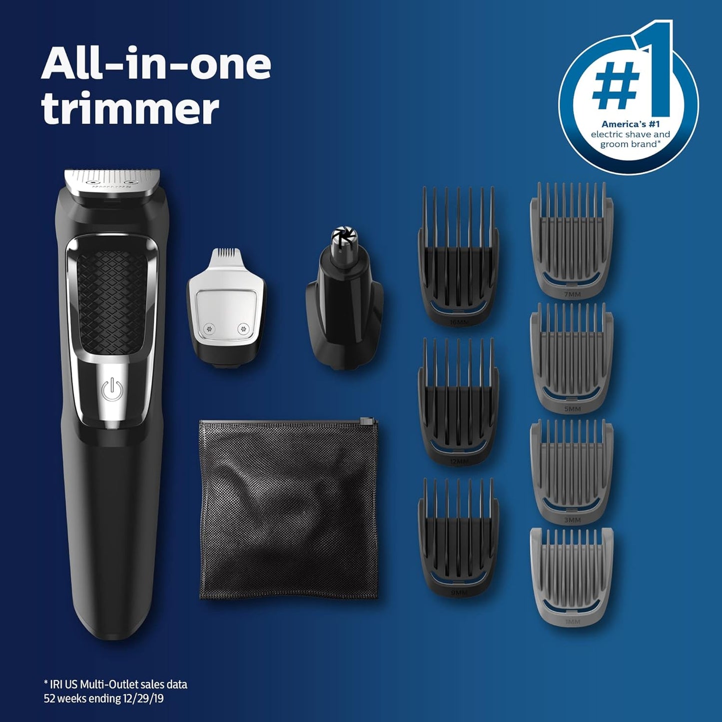 Philips Norelco Battery Powered  Multigroom Series 5000 Hair Trimmer, 13 Attachments, Mg3750 for Men