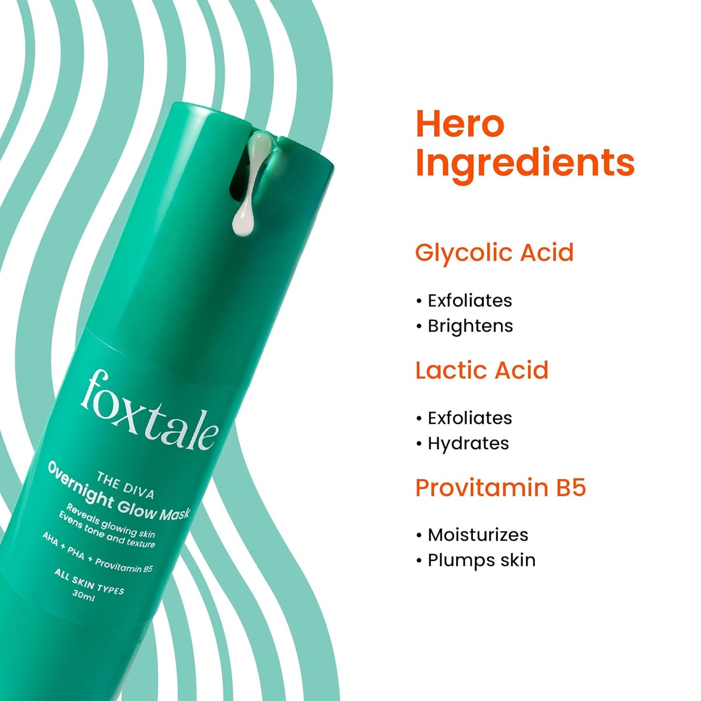 Foxtale Overnight Glow Mask | 4% Glycolic Acid | 3% Lactic Acid |Reduces Blackheads, Whiteheads | 30 Second Salon like Brightening Facial for Glowing Skin | Men & Women - 30ml Visit the FoxTale Store