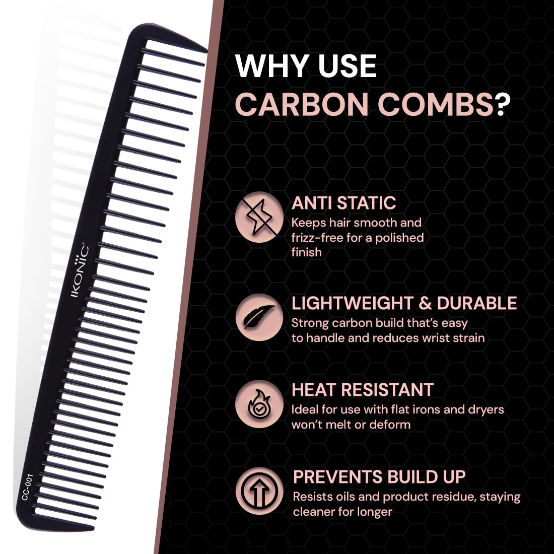 Ikonic Professional Carbon Comb Black Combs & Brushes