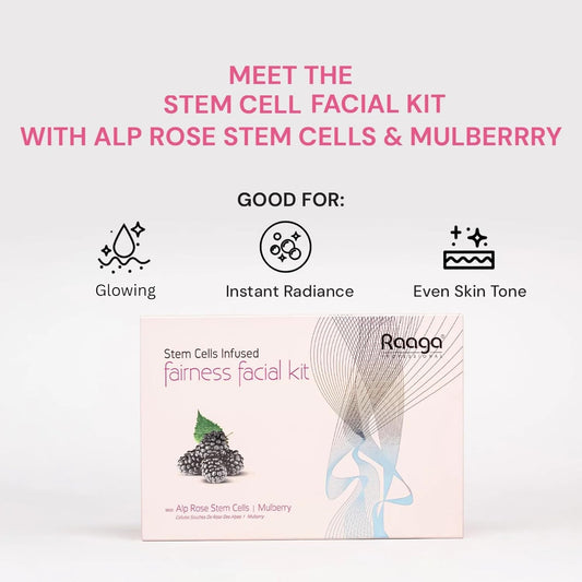 Raaga Professional Fairness Facial Kit | Infused with Alp Rose Stem Cells & Mulberry | Instant Glow & Skin Brightening | 61g