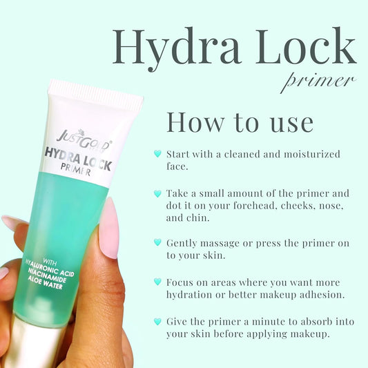 Justgold Hydra Lock Primer with Hyaluronic Acid, Niacinamide and Aloe Water, Gel-Based & Hydrating Face Primer, Skin & Brightens, Grips Makeup Primer