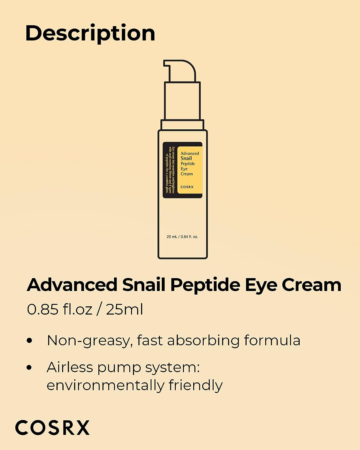 COSRX Snail Peptide Eye Cream with 73.7% Snail Mucin and Niacinamide - Brightening Korean Night Cream for Fine Lines and Dark Circles