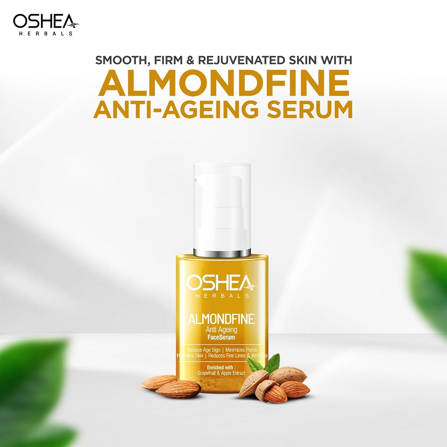 Oshea Herbals Almondfine Anti Ageing Face Serum for Women & Men | Reduces Fine Lines & Wrinkles | Boosts Hydration & Skin Elasticity | Enriched with Grapefruit & Apple Extracts | All Skin Types | 30ml