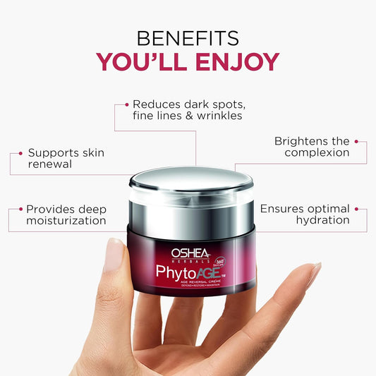 Oshea Herbals PhytoAge Reversal Anti Wrinkle Face Cream for Women & Men | Deep Hydration with Anti Aging Properties | Reduces Dark Spots | Enriched with Rosemary Extracts | All Skin Types | 50g