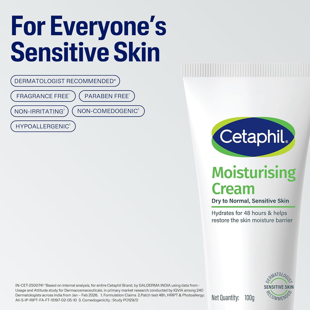 Cetaphil Moisturising 100 g for Dry & Sensitive Skin | 48H Hydration