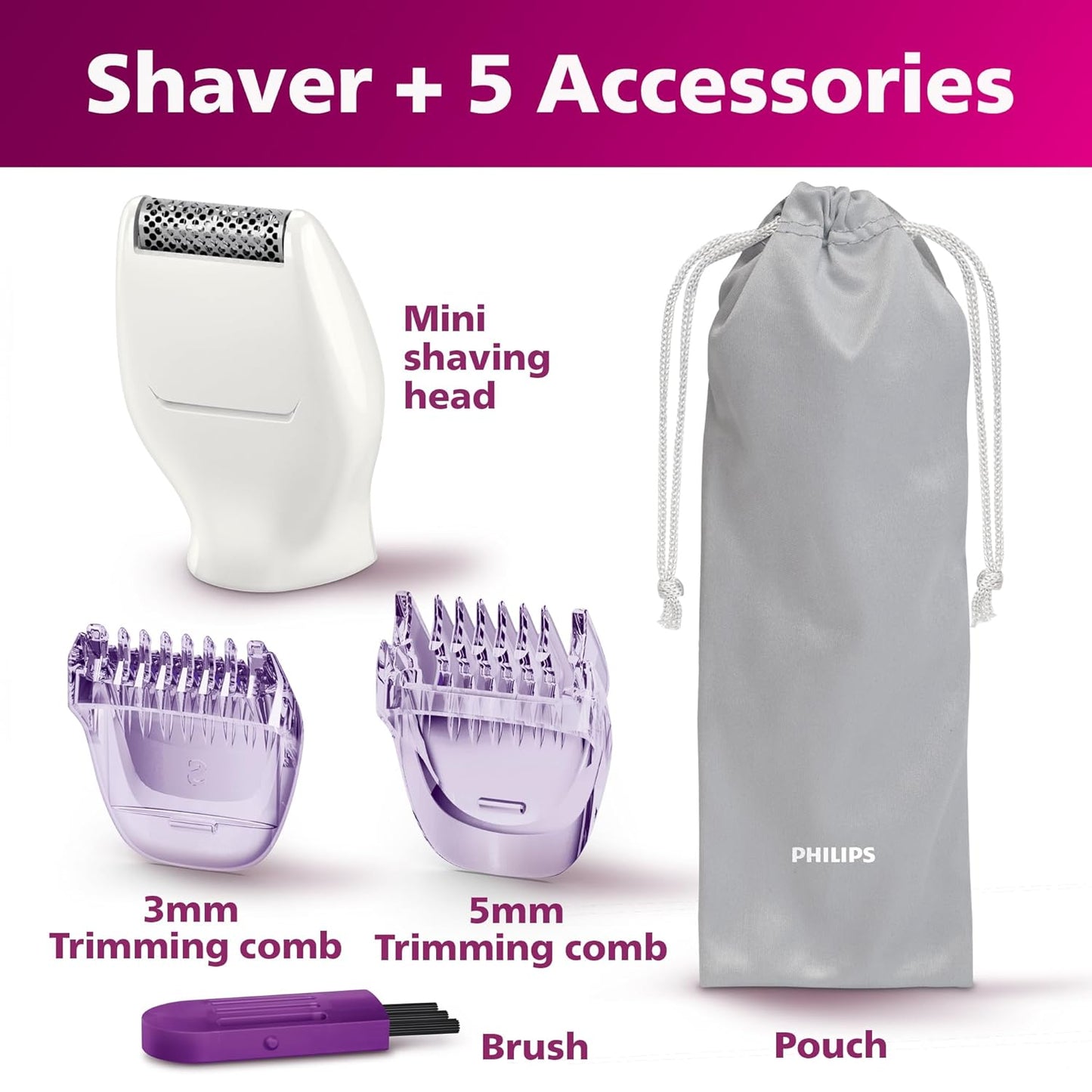 PHILIPS Female Bikini Battery Powered Rechargeable Electric Shaver Trimmer With Shaving Head And Comb, White