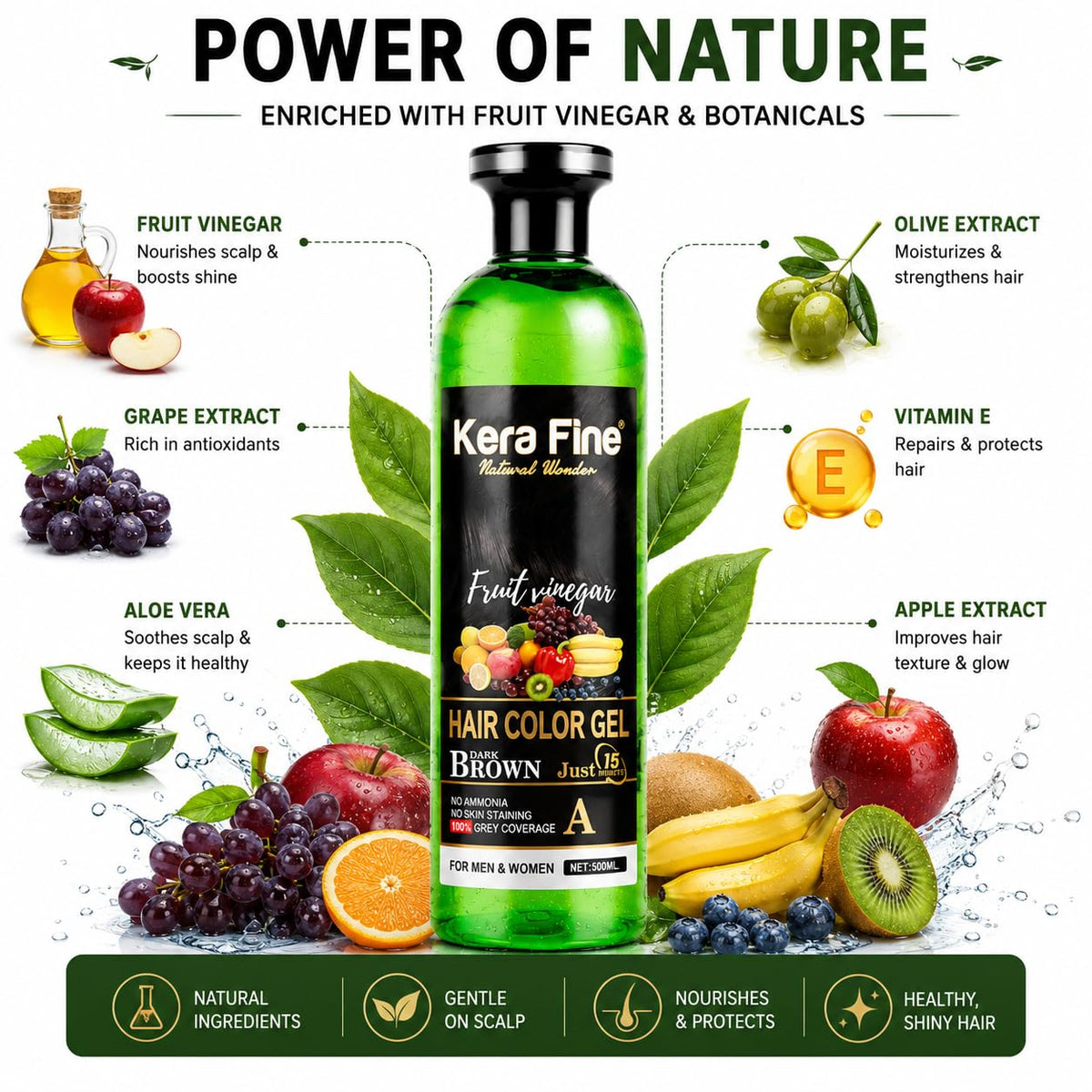 Kera Fine Fruit Vinegar Hair Color Gel Dark Brown | Hair Colour for Men & Women