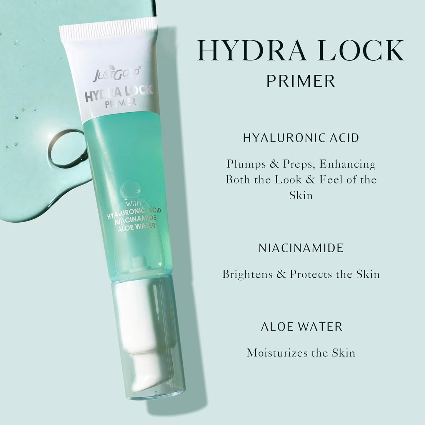 Justgold Hydra Lock Primer with Hyaluronic Acid, Niacinamide and Aloe Water, Gel-Based & Hydrating Face Primer, Skin & Brightens, Grips Makeup Primer