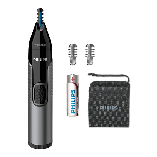 PHILIPS Unisex Nose Hair Trimmer | Nose, Ear And Eyebrow Trimmer Showerproof With Protective Guard System, Battery-Operated, No Pulling Guaranteed - Nt3650/16,
