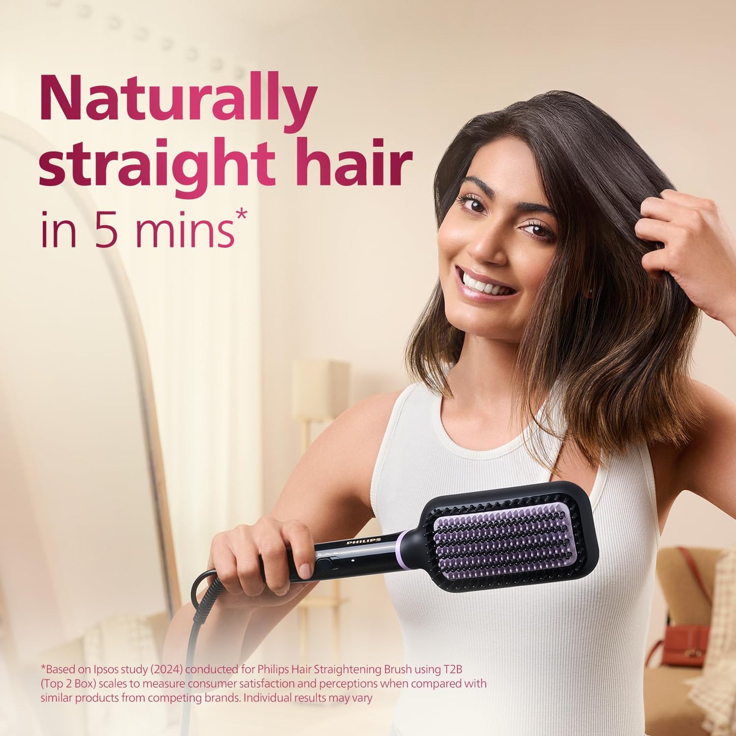 Philips India's No.1 Hair Styling Brand -Hair Straightener Brush, Naturally Straight in 5 Mins,5X Less Frizz,SilkProtect Keratin Tech,Triple Bristle Fast 50s Heatup,Scalp Protect,For Indian Hair,BHH880
