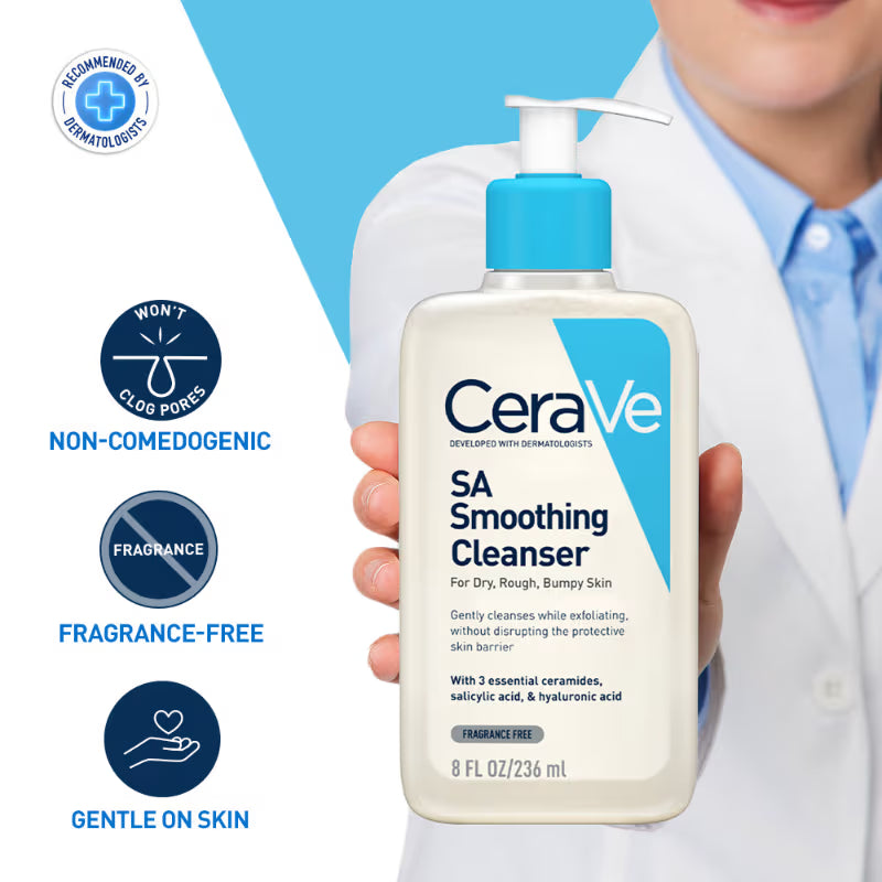 CeraVe SA Smoothing Cleanser For Dry, Rough & Bumpy Skin, Face wash with Salicylic Acid & Ceramides (236ml)