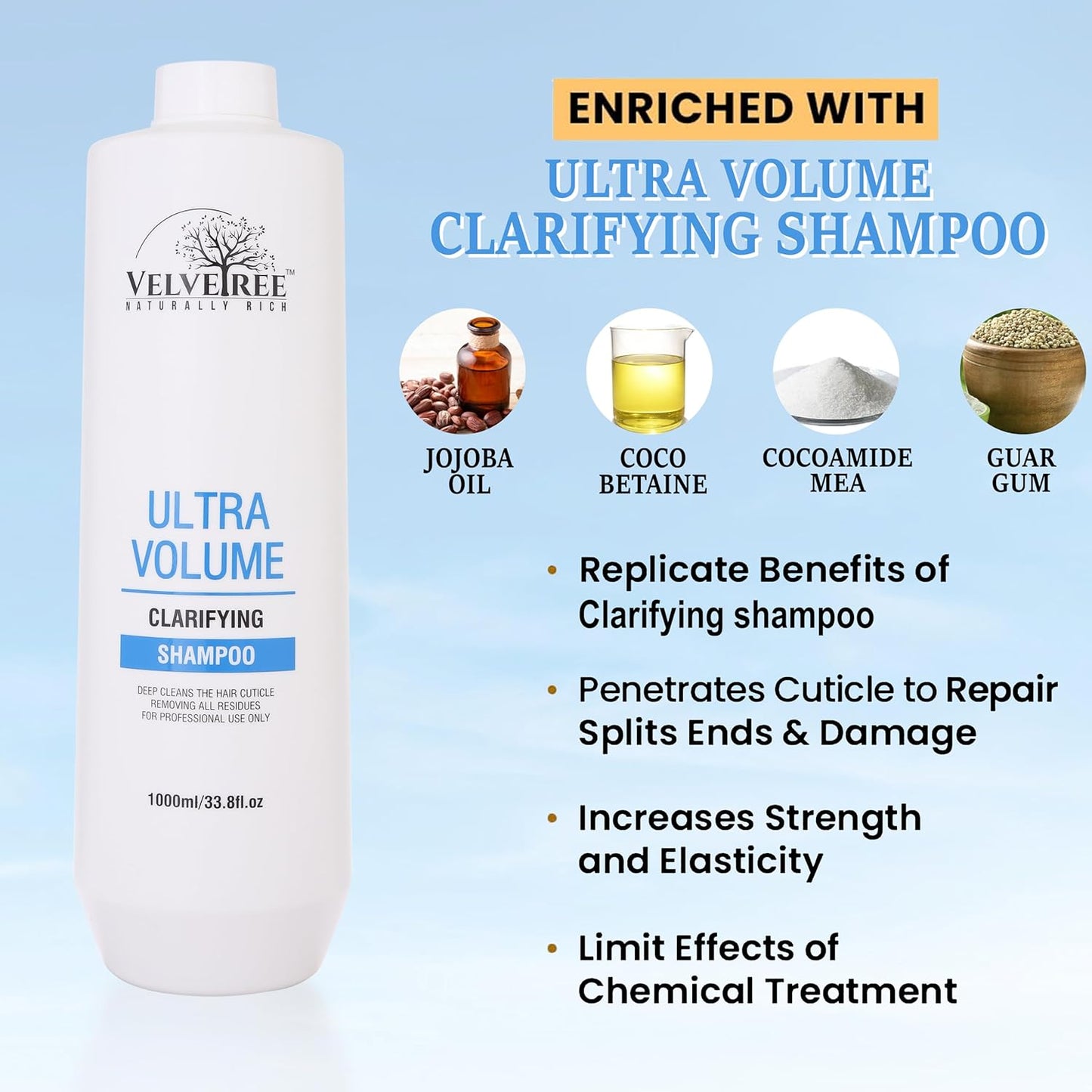VELVETREE Ultra Volume Clarifying Shampoo, Professional Deep Cleansing Formula