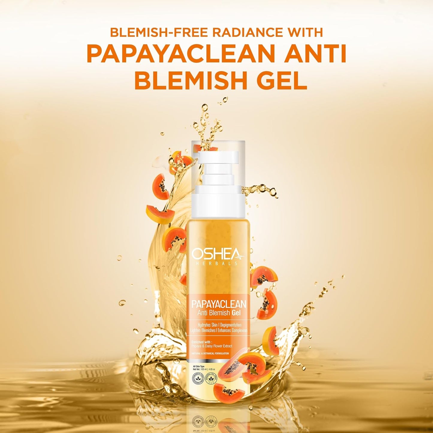 Oshea Herbals Papayaclean Anti Blemish Face Gel for All Skin Types | Hydrates, Reduces Pigmentation & Lightens Blemishes | Enriched with Papaya & Daisy Flower Extracts| 120ml