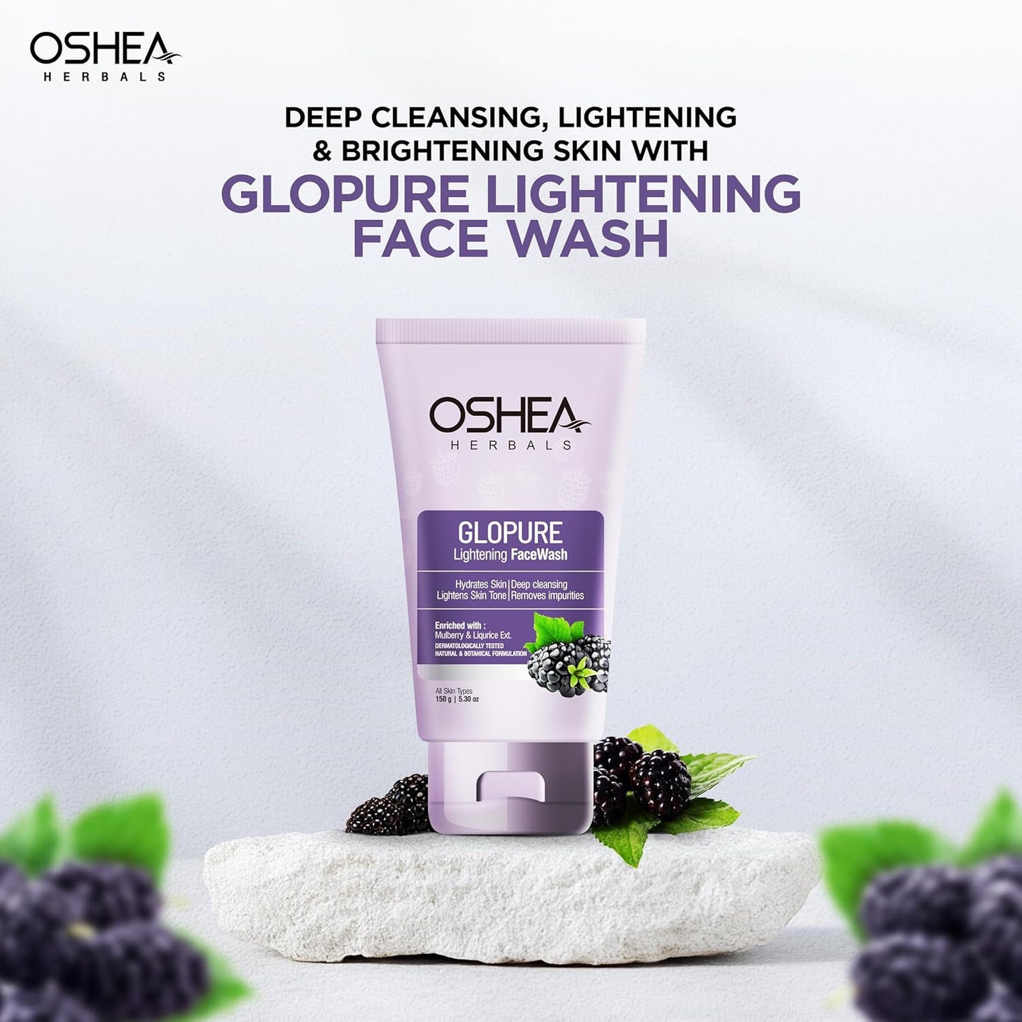 Oshea Herbals Glopure Lightening Gel Facewash For All Skin Types | Lightens & Hydrates Skin with Deep Cleaning | Enriched with Mulberry & Liquorice Extracts  | 50g
