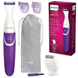 PHILIPS Female Bikini Battery Powered Rechargeable Electric Shaver Trimmer With Shaving Head And Comb, White