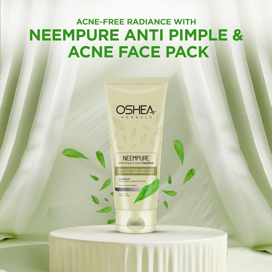 Oshea Herbals NeemPure Anti Pimple & Acne Face Pack | Controls Sebum, Reduces Acne & Spots | Enriched with Neem & Willow Bark Extract | Retains Moisture Balance | Suitable for All Skin Types | 100 g