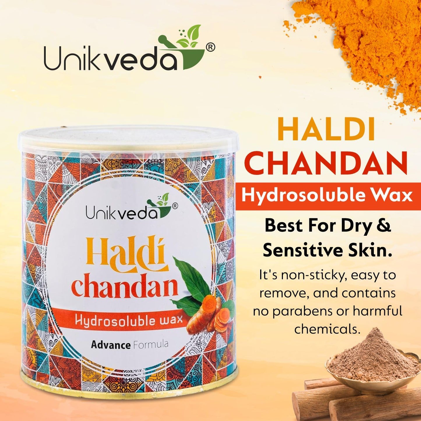 Unikveda Haldi Chandan Hydrosoluble Wax Best for Dry and Sensitive Skin, Remove Tanning of Skin | 800gm