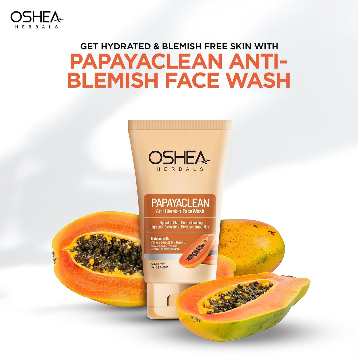 Oshea Herbals Papayaclean Anti Blemish Facewash for Women & Men | Hydrating & Deep Cleansing | Reduces Pigmentations & Blemishes | Enriched with Papaya Extracts & Vitamin E | All Skin Types | 50g
