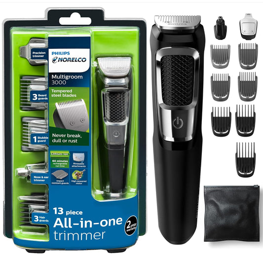 Philips Norelco Battery Powered  Multigroom Series 5000 Hair Trimmer, 13 Attachments, Mg3750 for Men