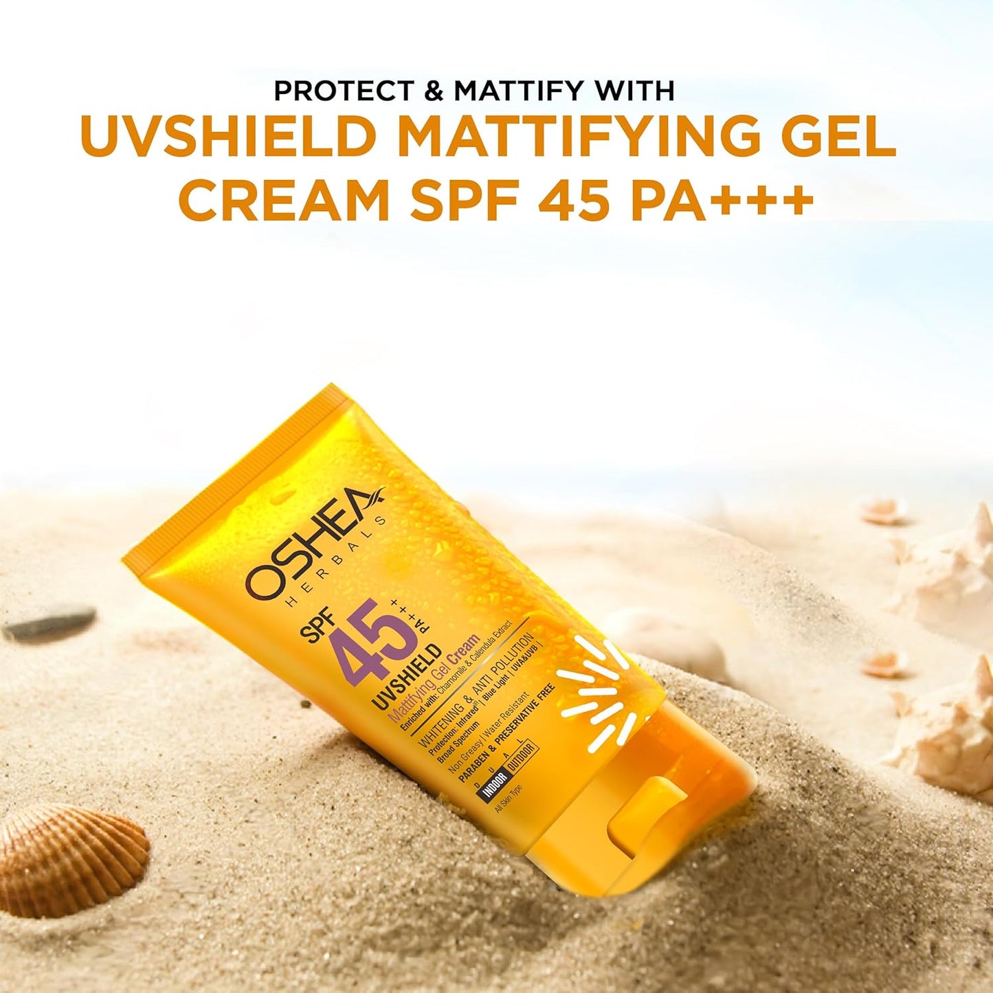 Oshea Herbals UVShield Mattifying Gel Sunscreen Cream SPF 45 PA +++ for All Skin Types | Non Greasy & Water Resistant | Blue Light, UVA & UVB Protection | Enriched with Chamomile Extract