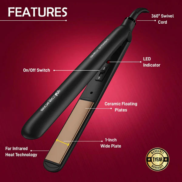 Ikonic Me Simply Straight Hair Straightener - Black