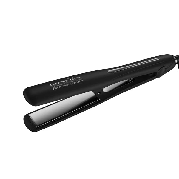 Ikonic Professional Black Titanium Slim Hair Straightener with 1-Inch Slim Floating Titanium Plates & Digital Temperature Adjustment
