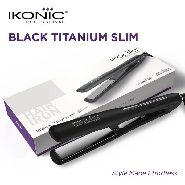 Ikonic Professional Black Titanium Slim Hair Straightener with 1-Inch Slim Floating Titanium Plates & Digital Temperature Adjustment