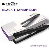 Ikonic Professional Black Titanium Slim Hair Straightener with 1-Inch Slim Floating Titanium Plates & Digital Temperature Adjustment